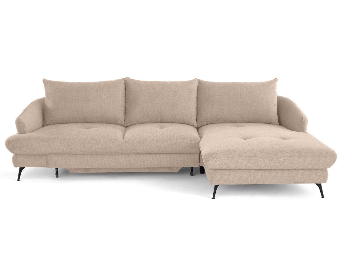 Canapé d'angle droit 4 places convertible avec coffre en tissu texturé Ninon