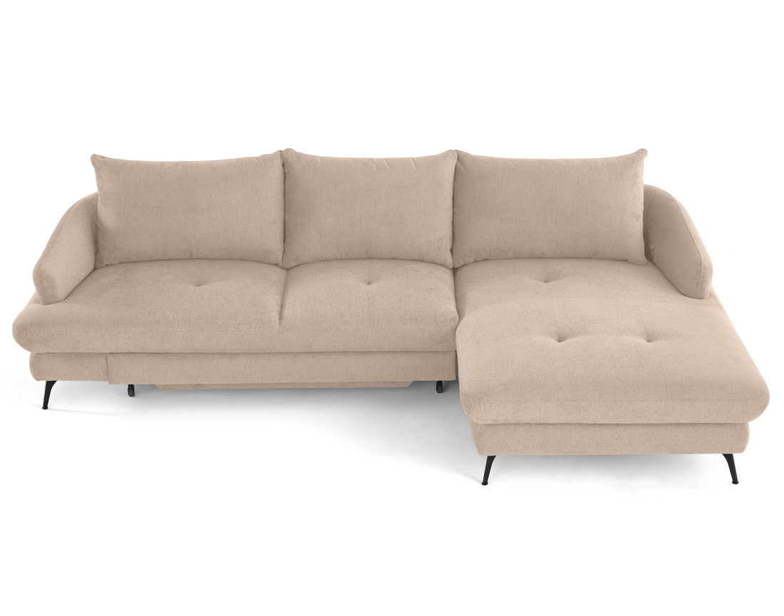 Canapé d'angle droit 4 places convertible avec coffre en tissu texturé Ninon