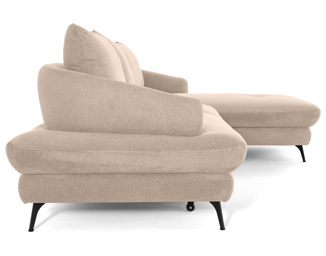 Canapé d'angle droit 4 places convertible avec coffre en tissu texturé Ninon