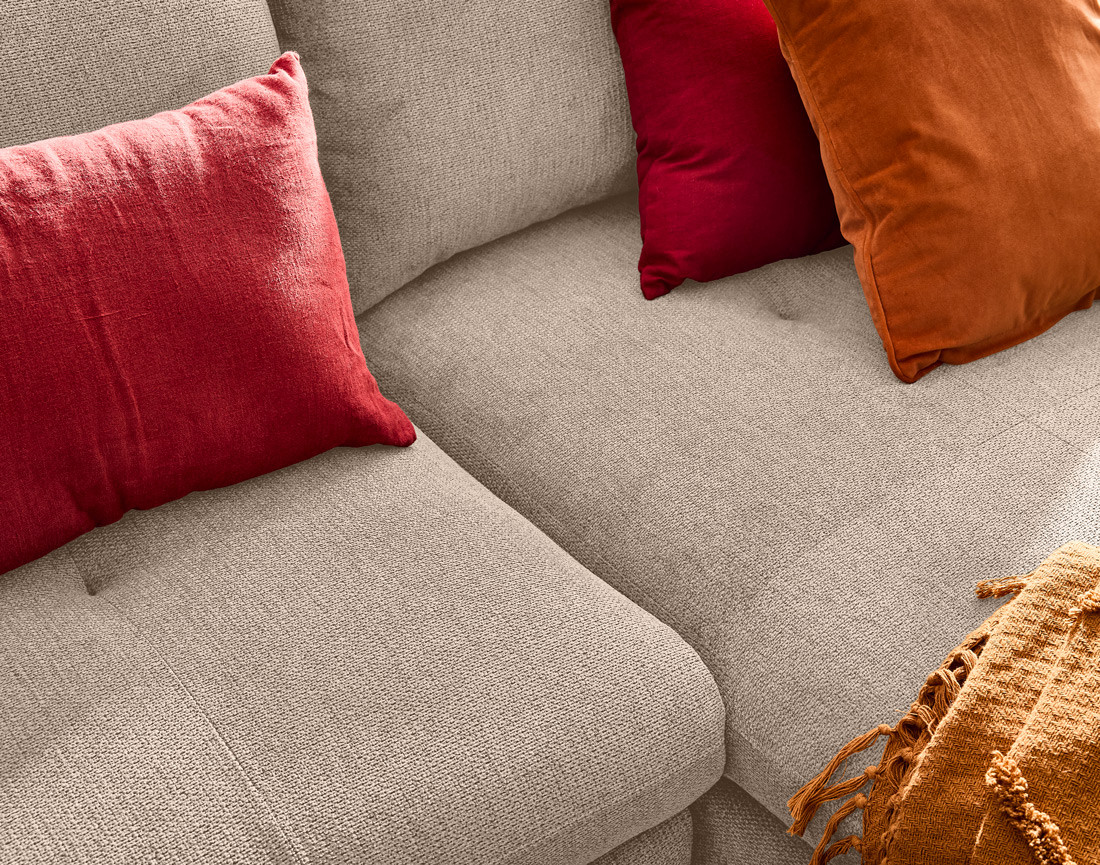 Canapé d'angle droit 4 places convertible avec coffre en tissu texturé Ninon