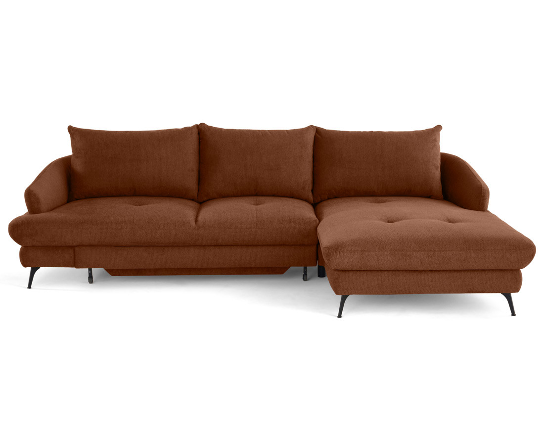 Canapé d'angle droit 4 places convertible avec coffre en tissu texturé Ninon