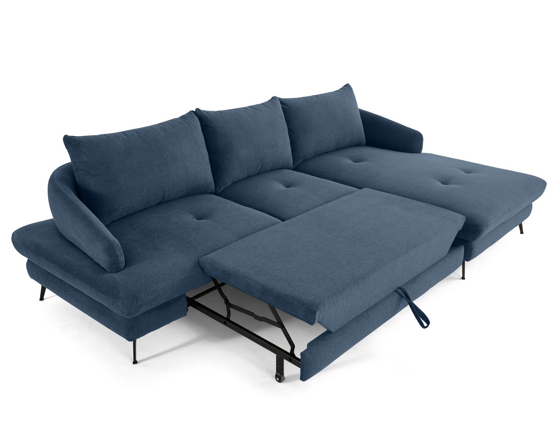 Canapé d'angle droit 4 places convertible avec coffre en tissu texturé Ninon