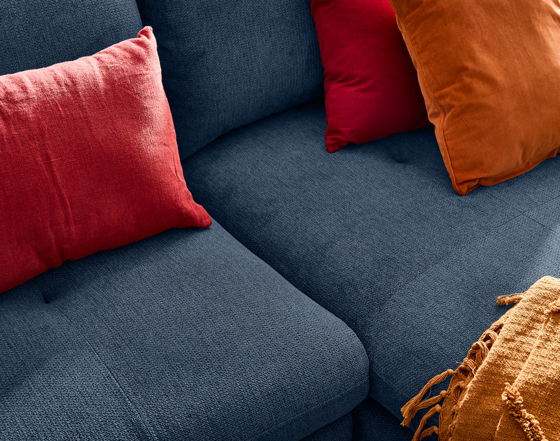 Canapé d'angle droit 4 places convertible avec coffre en tissu texturé Ninon