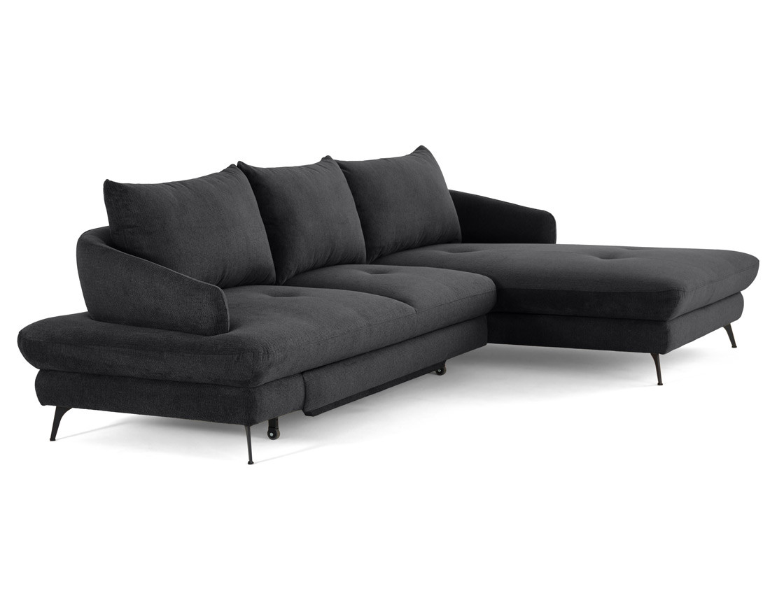 Canapé d'angle droit 4 places convertible avec coffre en tissu texturé Ninon