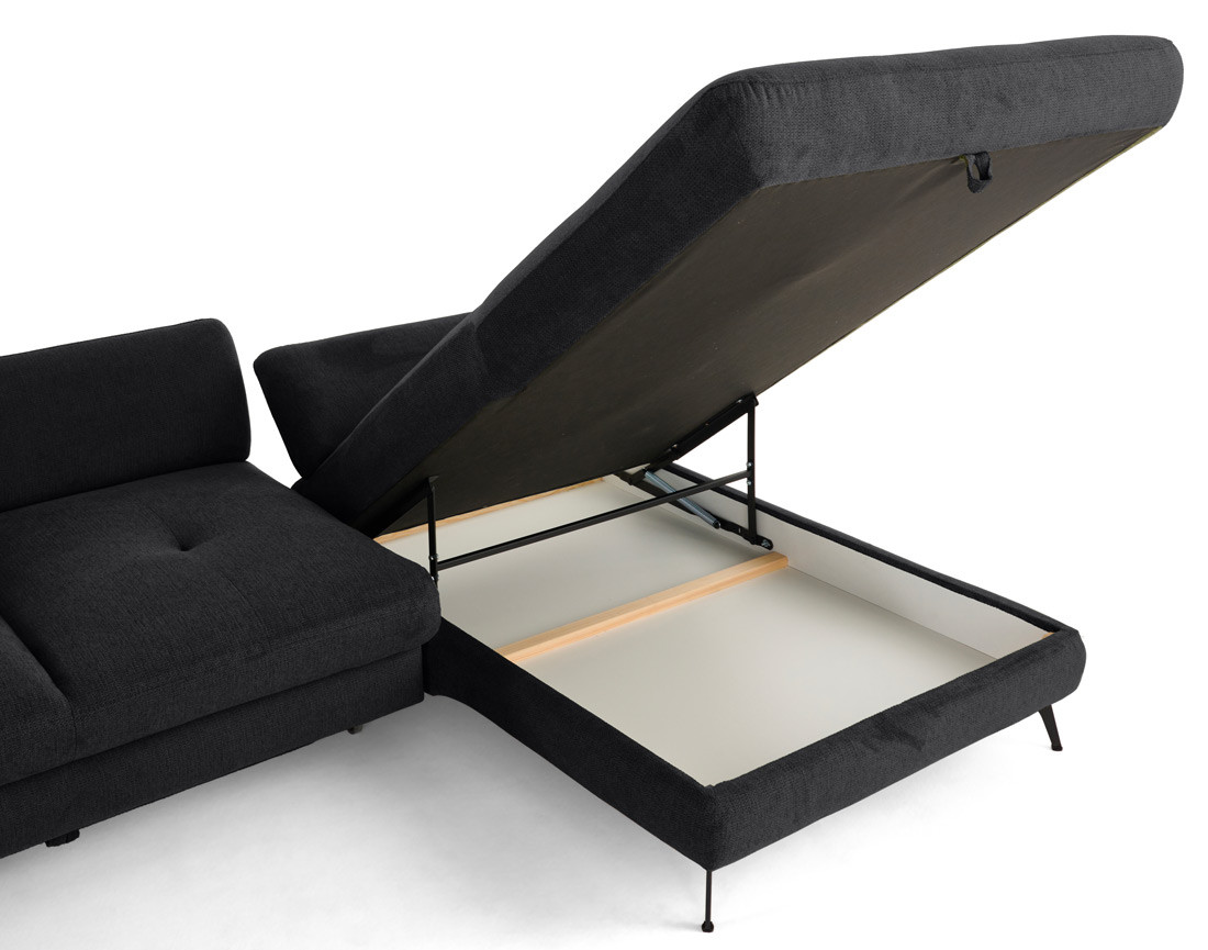 Canapé d'angle droit 4 places convertible avec coffre en tissu texturé Ninon