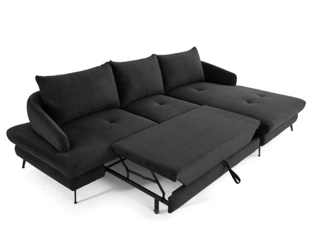 Canapé d'angle droit 4 places convertible avec coffre en tissu texturé Ninon