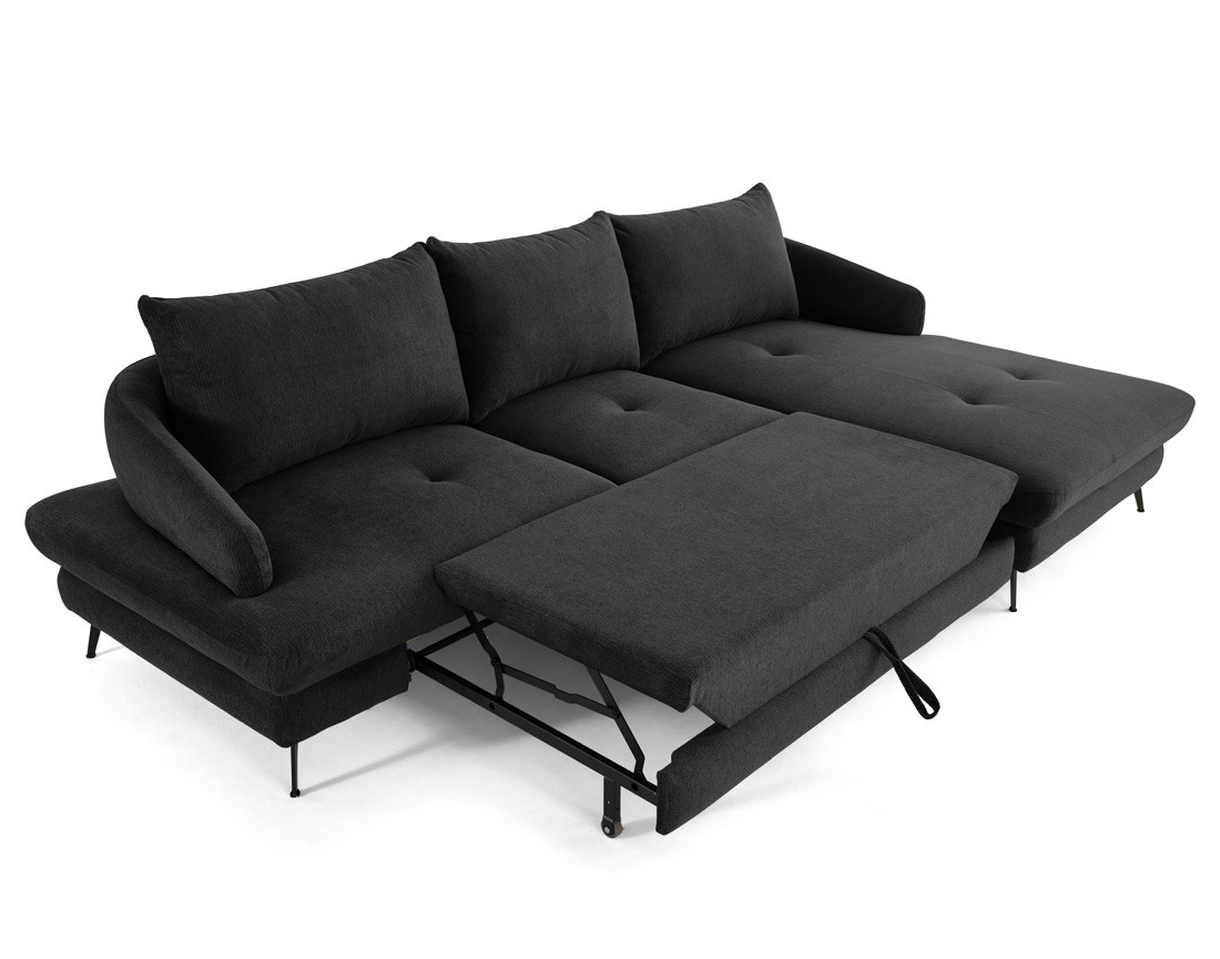 Canapé d'angle droit 4 places convertible avec coffre en tissu texturé Ninon