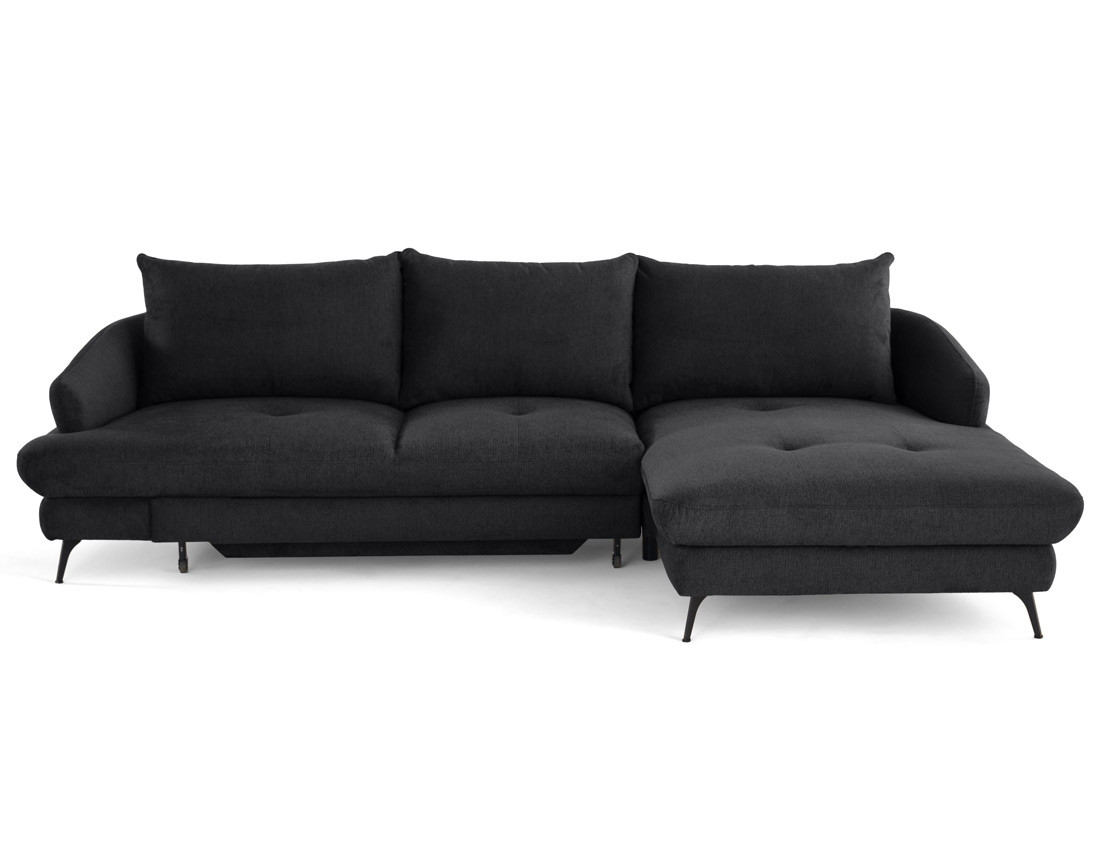 Canapé d'angle droit 4 places convertible avec coffre en tissu texturé Ninon