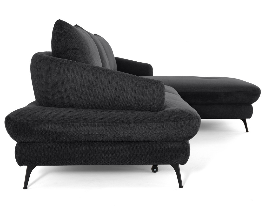 Canapé d'angle droit 4 places convertible avec coffre en tissu texturé Ninon