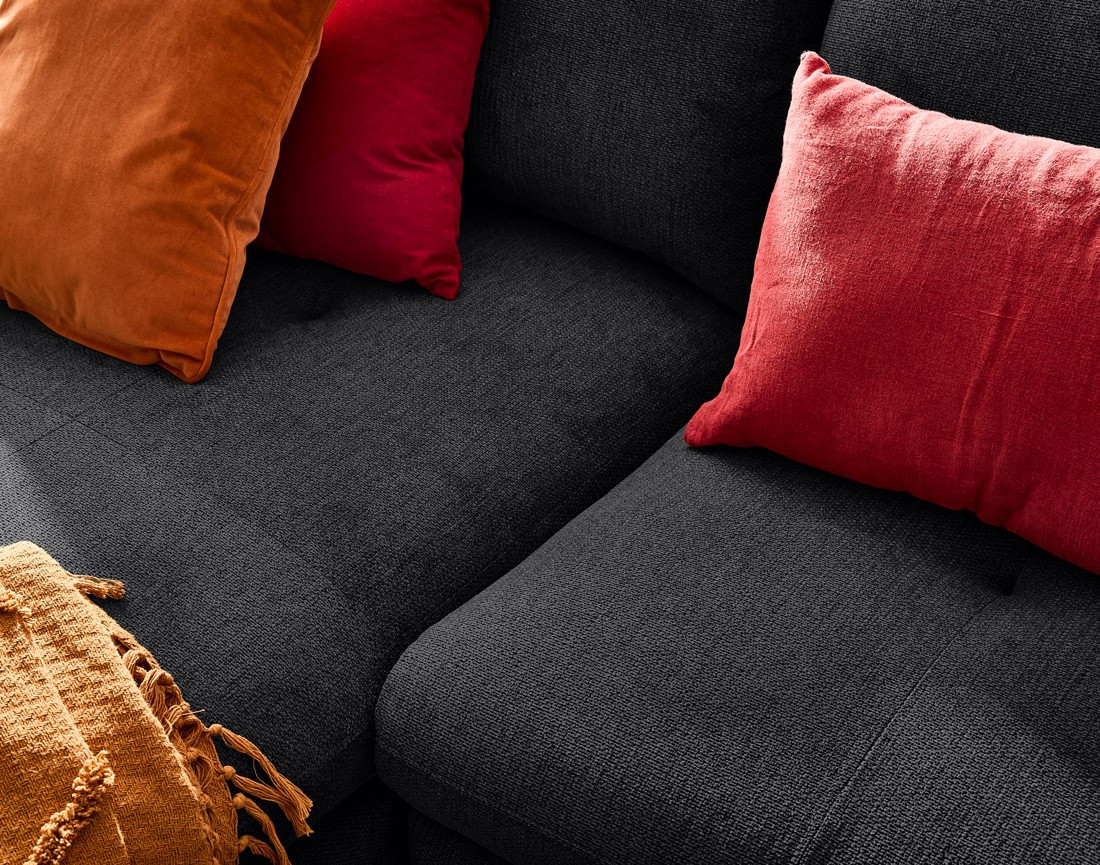 Canapé d'angle gauche 4 places convertible avec coffre en tissu texturé Ninon