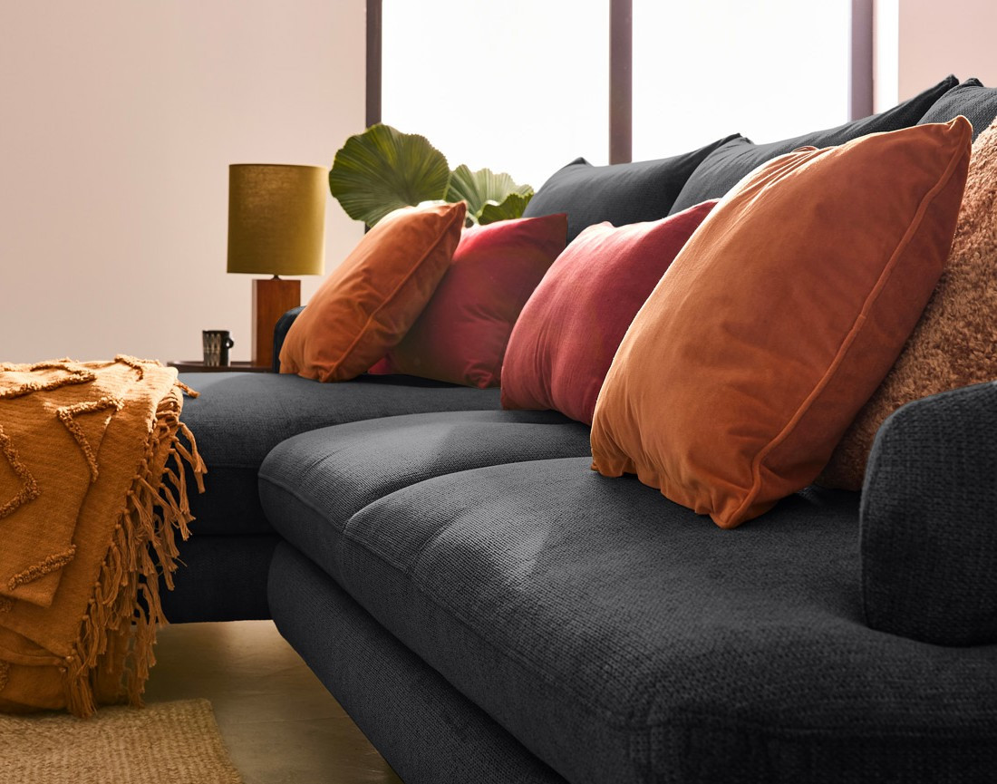 Canapé d'angle gauche 4 places convertible avec coffre en tissu texturé Ninon