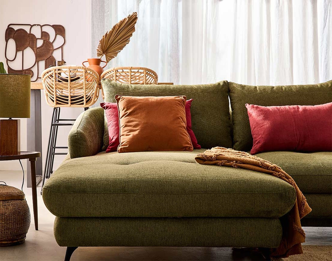 Canapé d'angle gauche 4 places convertible avec coffre en tissu texturé Ninon