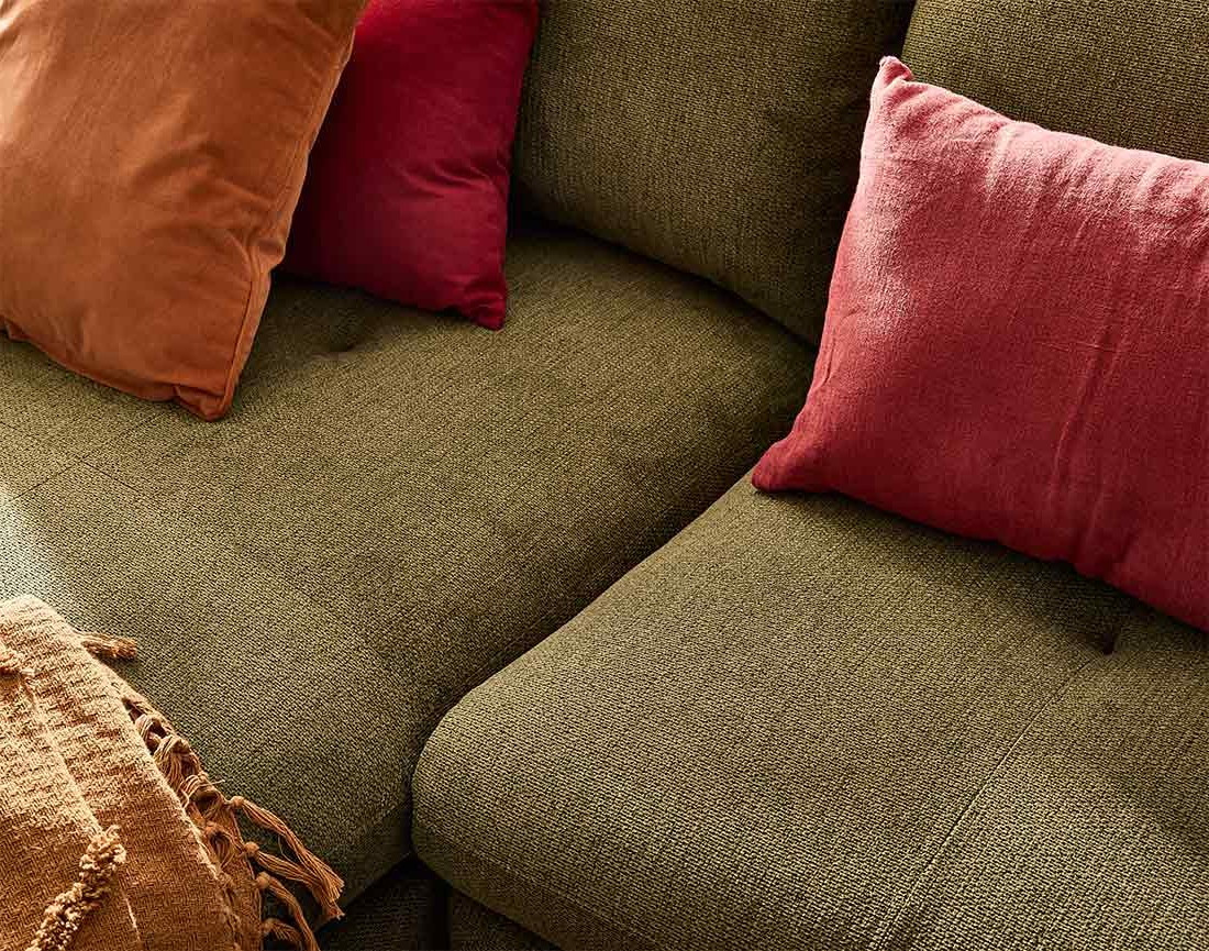 Canapé d'angle gauche 4 places convertible avec coffre en tissu texturé Ninon