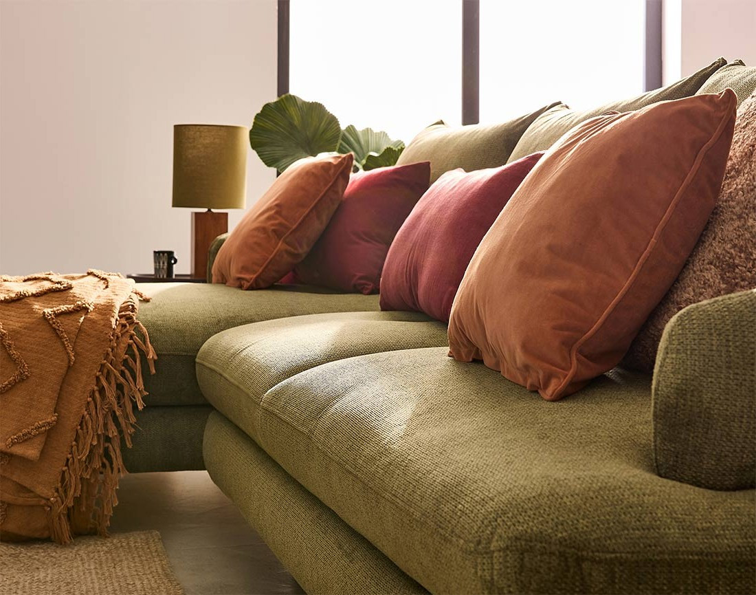 Canapé d'angle gauche 4 places convertible avec coffre en tissu texturé Ninon