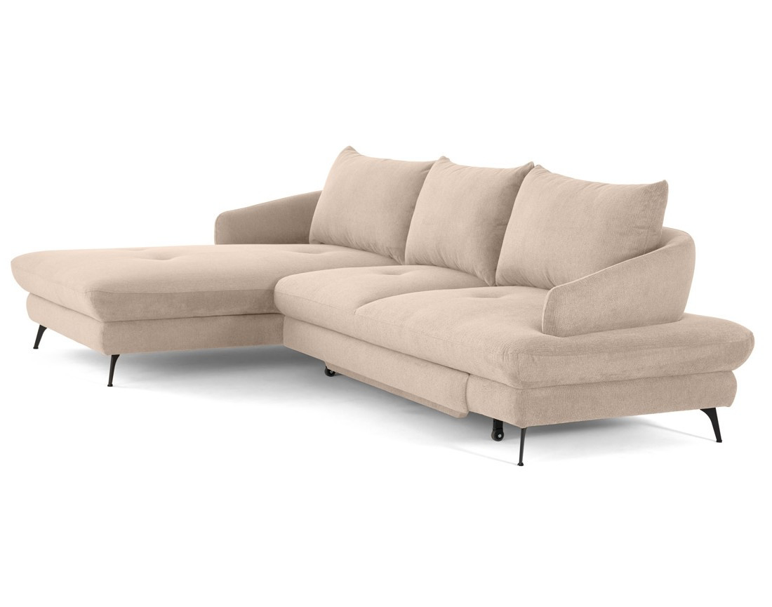 Canapé d'angle gauche 4 places convertible avec coffre en tissu texturé Ninon