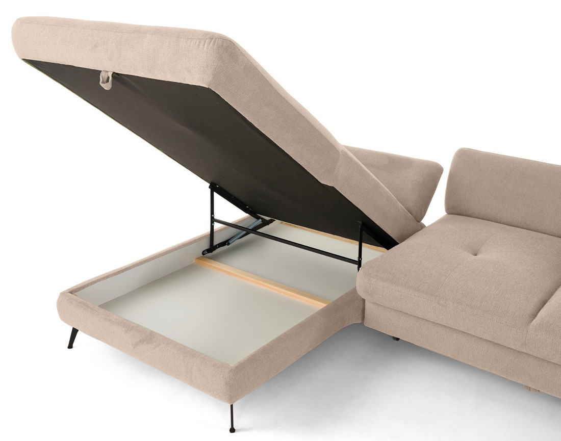 Canapé d'angle gauche 4 places convertible avec coffre en tissu texturé Ninon