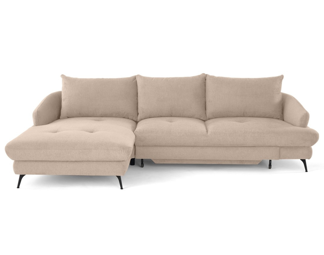 Canapé d'angle gauche 4 places convertible avec coffre en tissu texturé Ninon