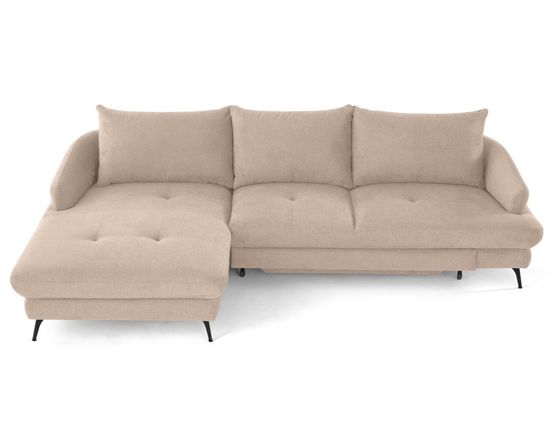 Canapé d'angle gauche 4 places convertible avec coffre en tissu texturé Ninon