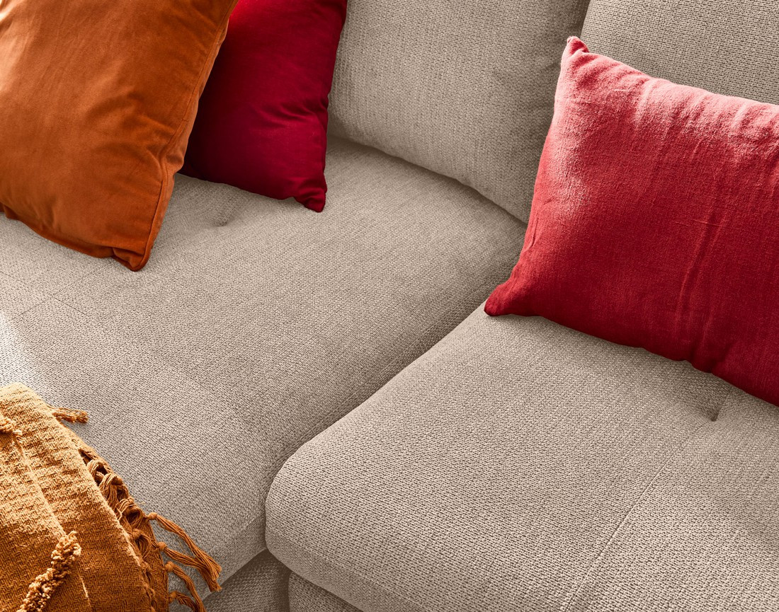 Canapé d'angle gauche 4 places convertible avec coffre en tissu texturé Ninon