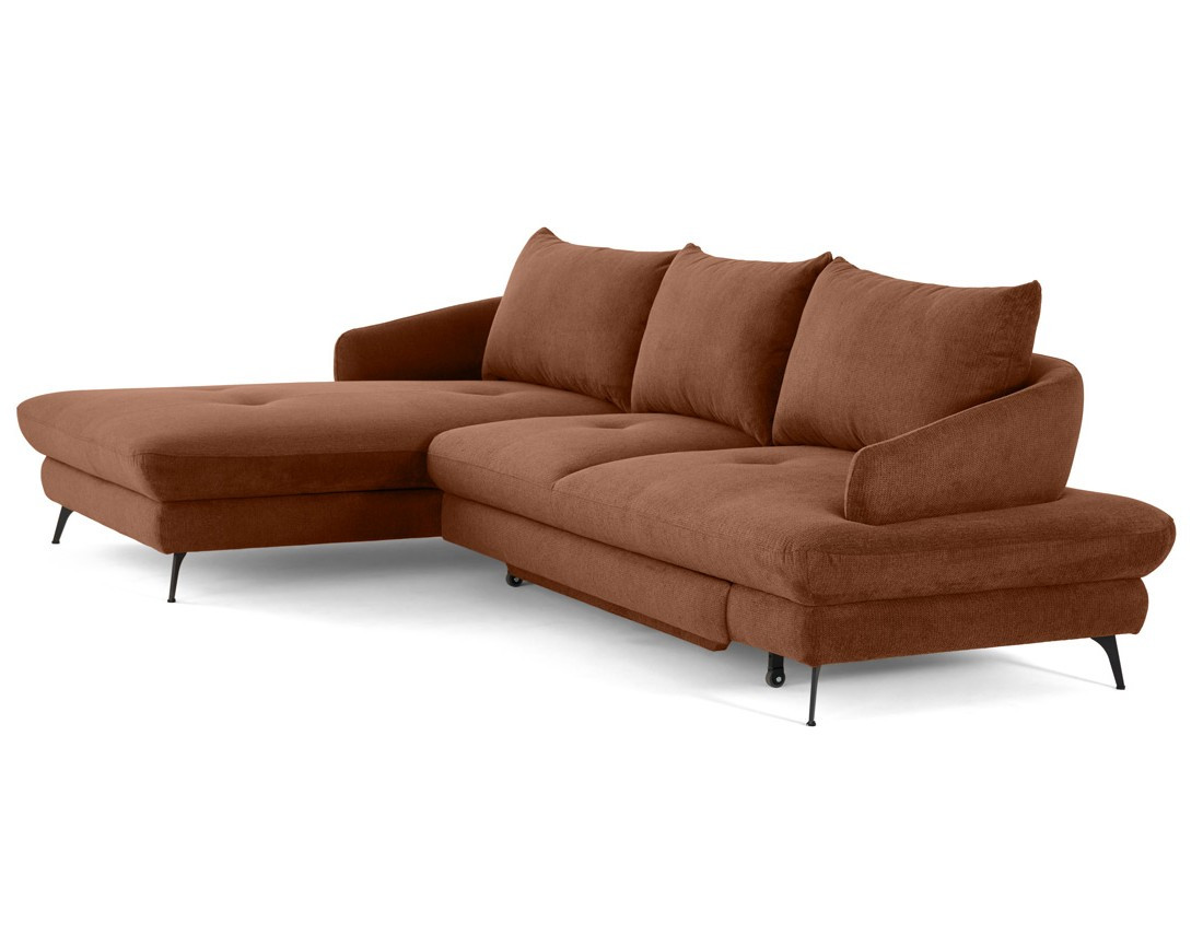 Canapé d'angle gauche 4 places convertible avec coffre en tissu texturé Ninon