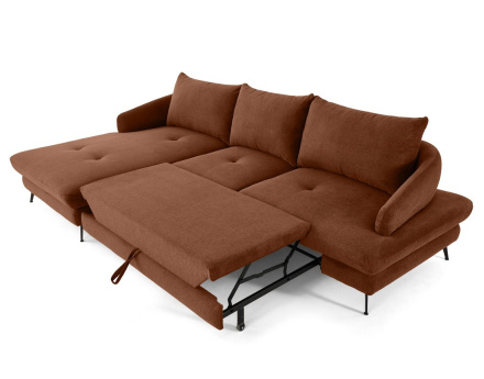 Canapé d'angle gauche 4 places convertible avec coffre en tissu texturé Ninon