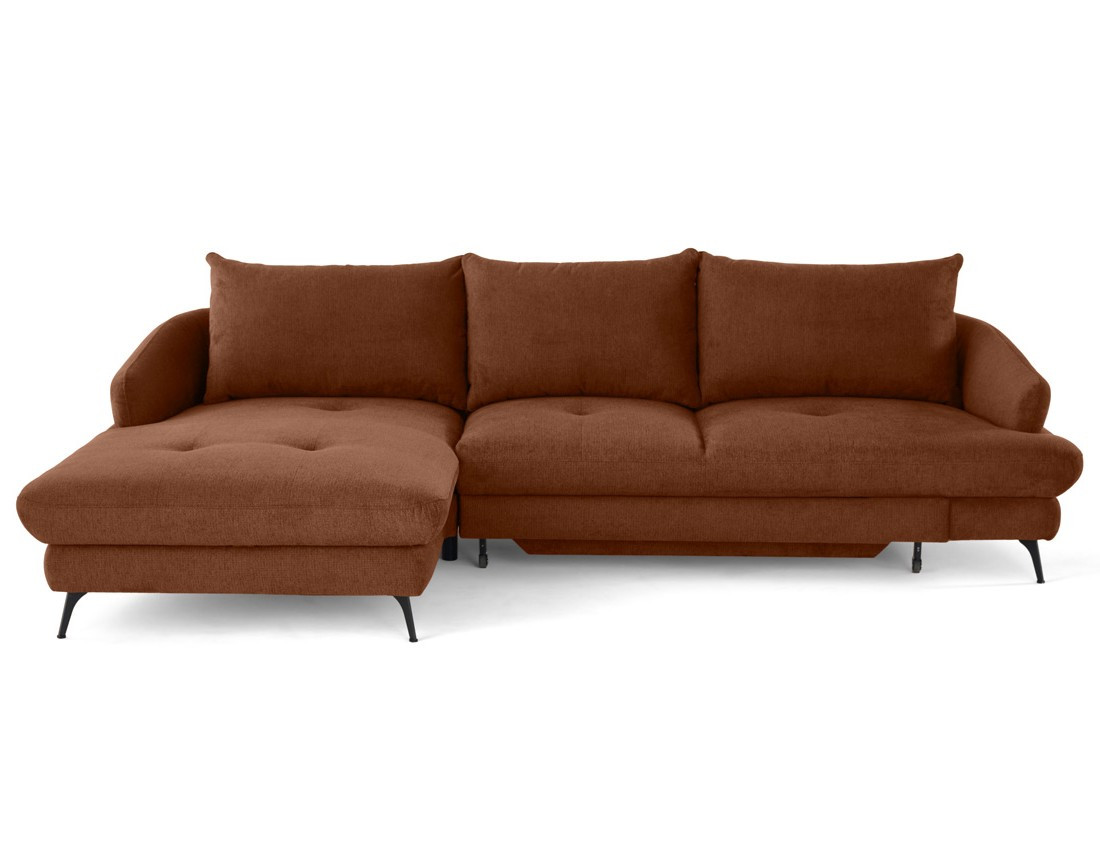 Canapé d'angle gauche 4 places convertible avec coffre en tissu texturé Ninon