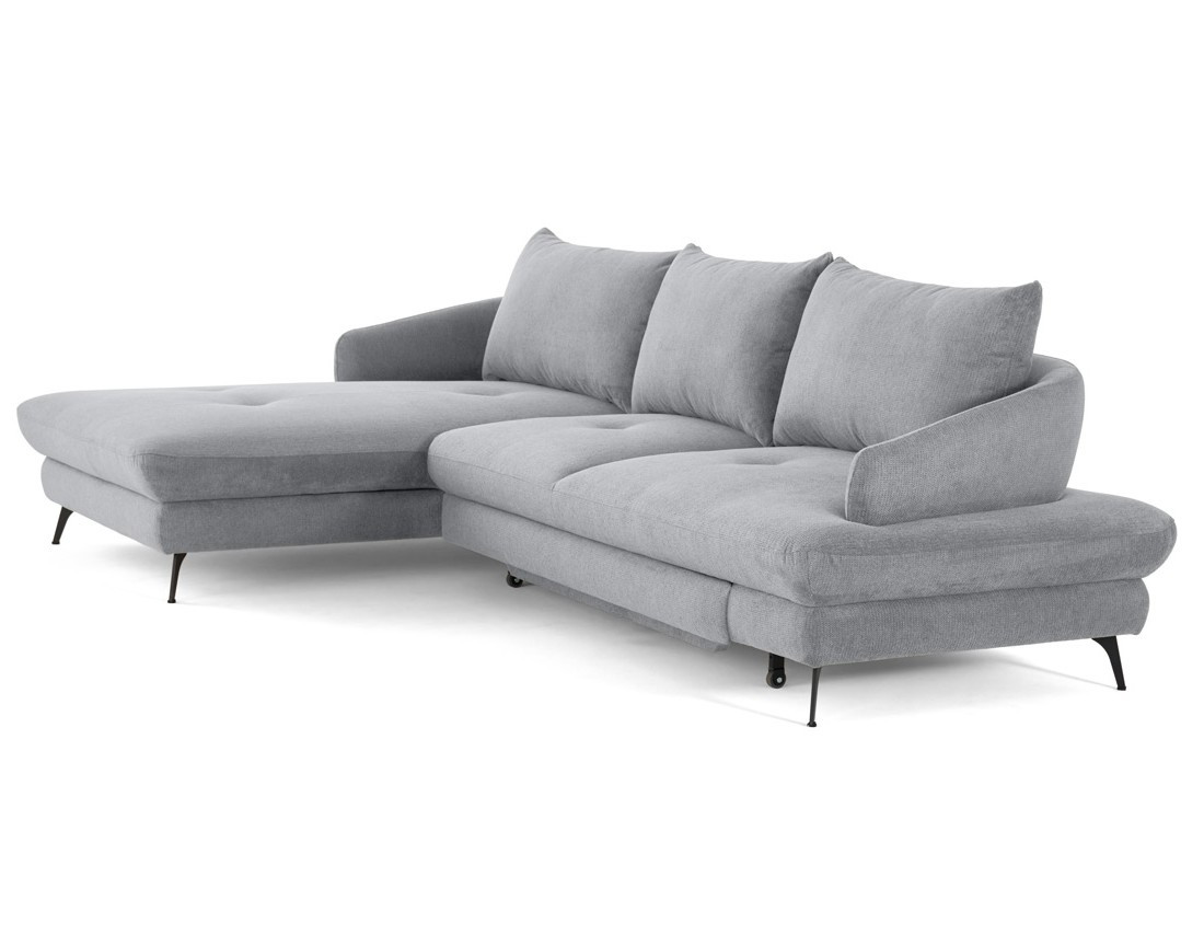 Canapé d'angle gauche 4 places convertible avec coffre en tissu texturé Ninon