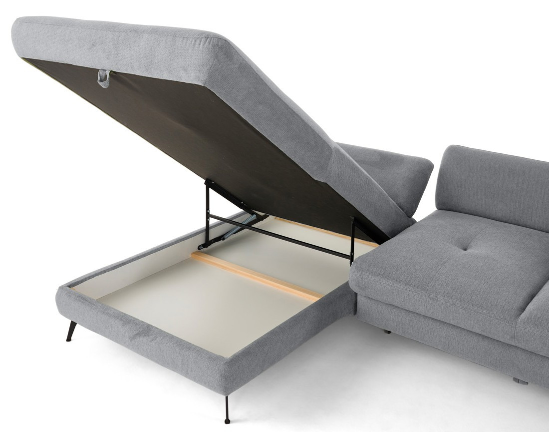 Canapé d'angle gauche 4 places convertible avec coffre en tissu texturé Ninon