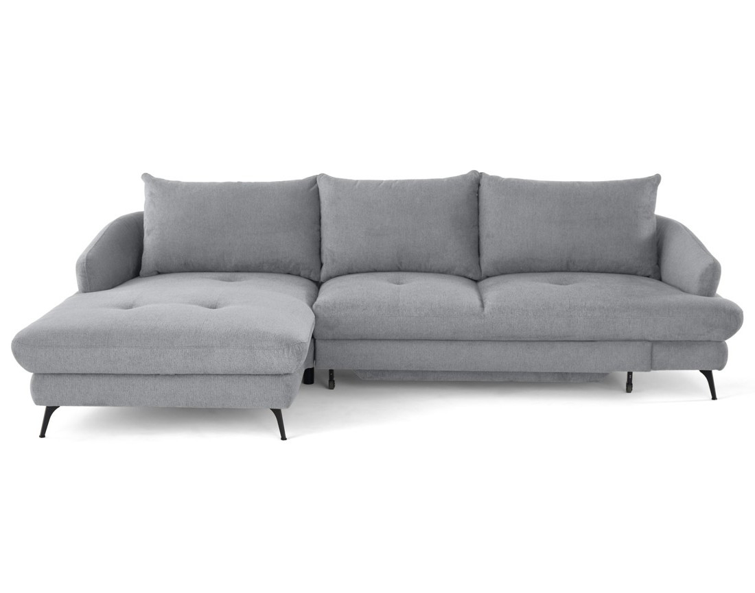 Canapé d'angle gauche 4 places convertible avec coffre en tissu texturé Ninon