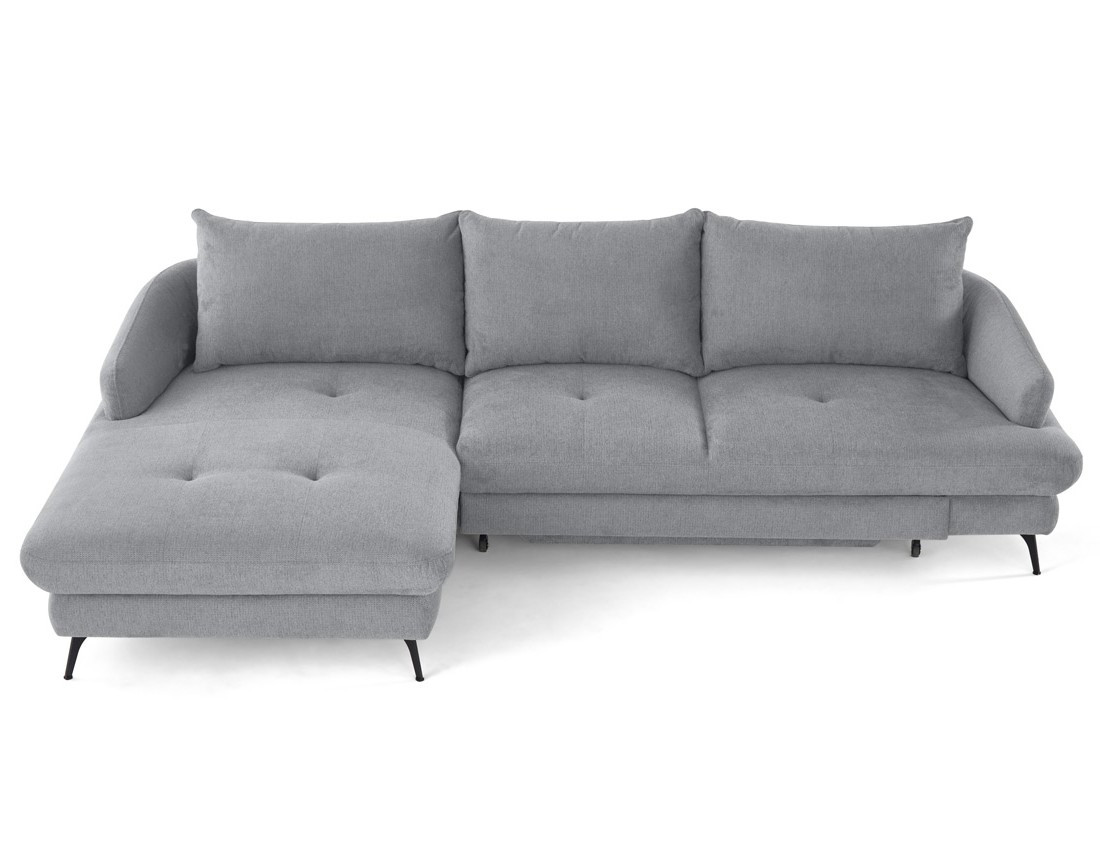 Canapé d'angle gauche 4 places convertible avec coffre en tissu texturé Ninon