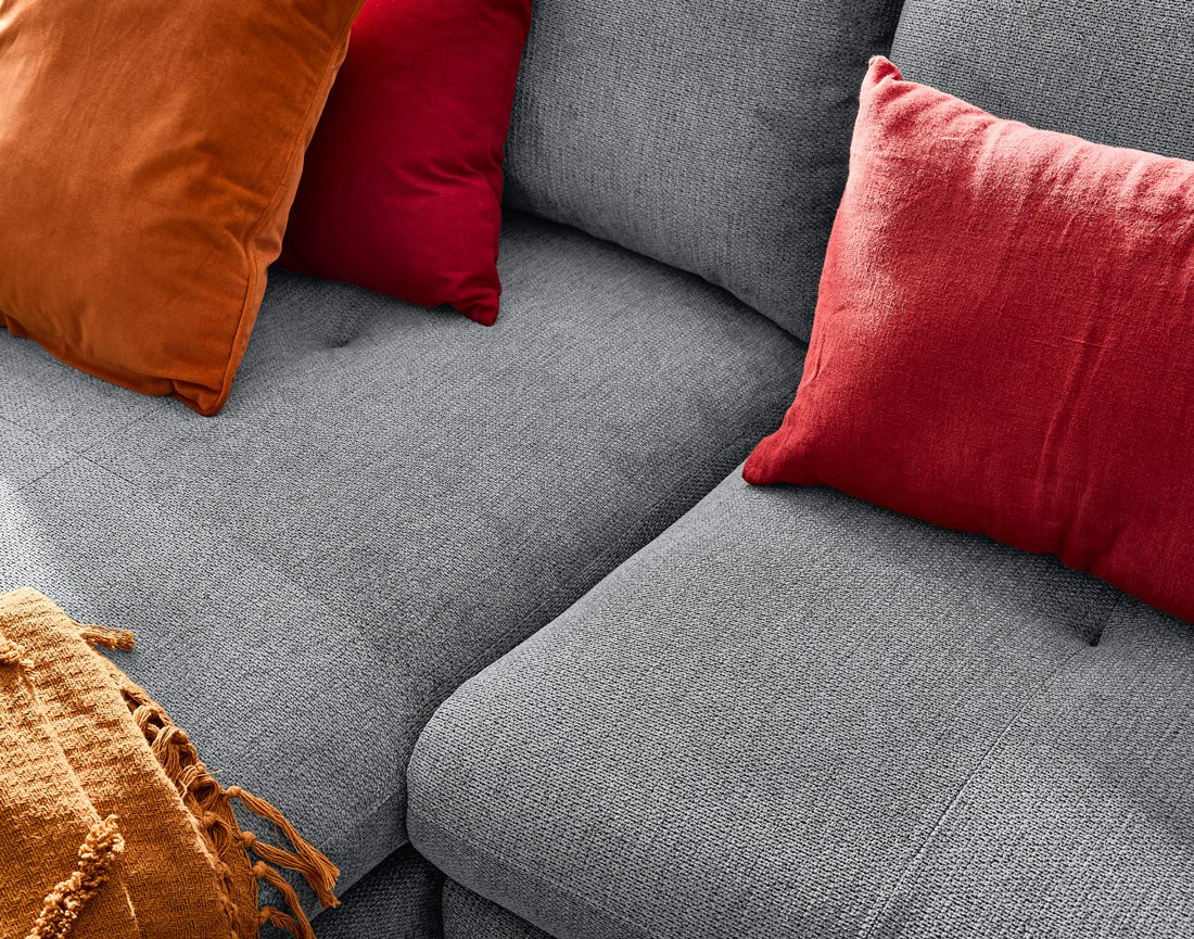 Canapé d'angle gauche 4 places convertible avec coffre en tissu texturé Ninon