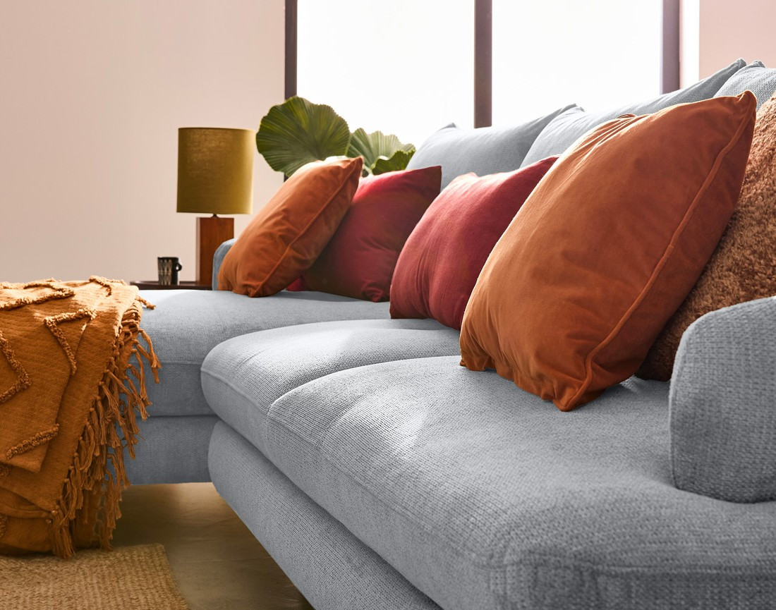 Canapé d'angle gauche 4 places convertible avec coffre en tissu texturé Ninon