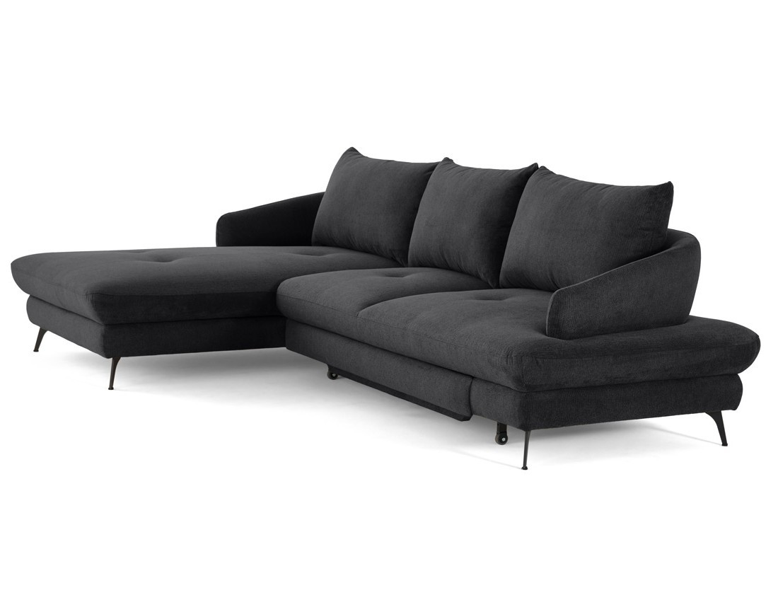 Canapé d'angle gauche 4 places convertible avec coffre en tissu texturé Ninon