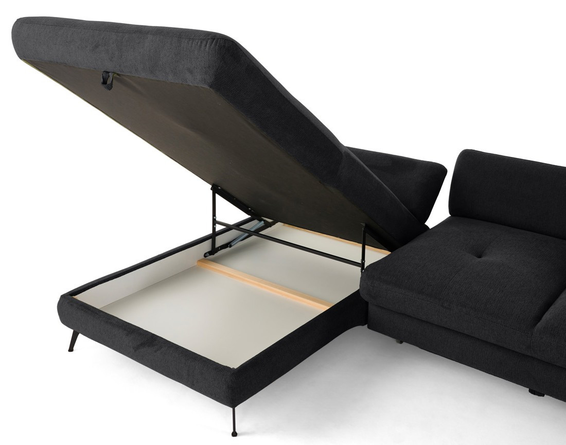 Canapé d'angle gauche 4 places convertible avec coffre en tissu texturé Ninon