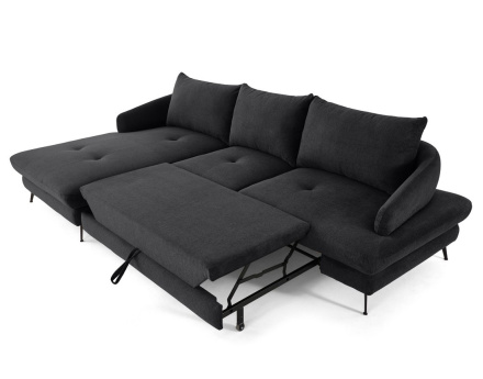 Canapé d'angle gauche 4 places convertible avec coffre en tissu texturé Ninon