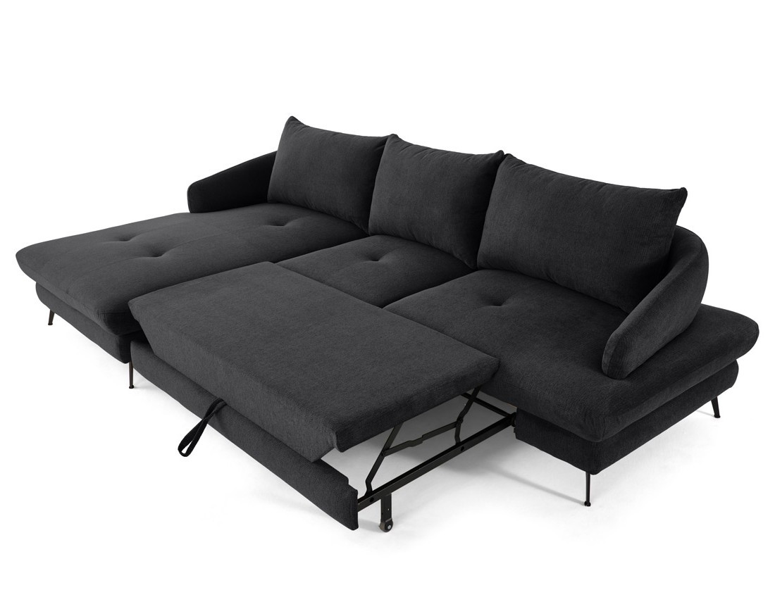 Canapé d'angle gauche 4 places convertible avec coffre en tissu texturé Ninon