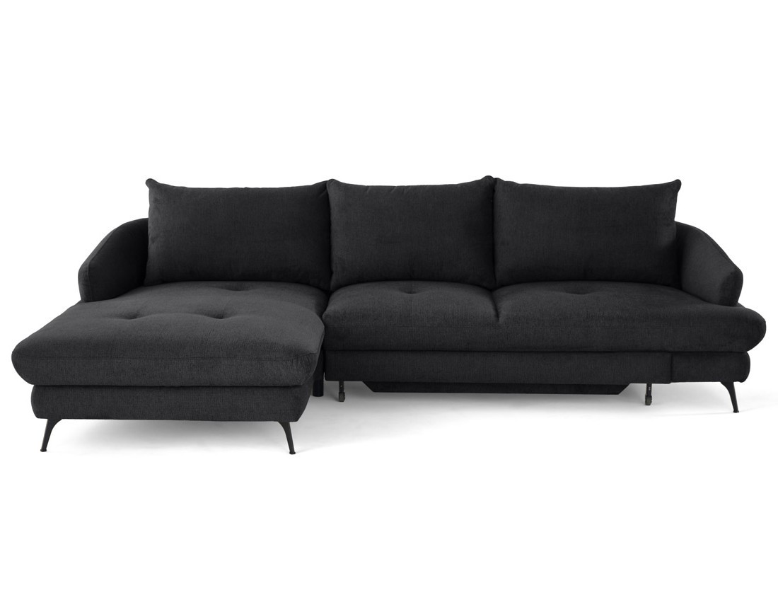 Canapé d'angle gauche 4 places convertible avec coffre en tissu texturé Ninon