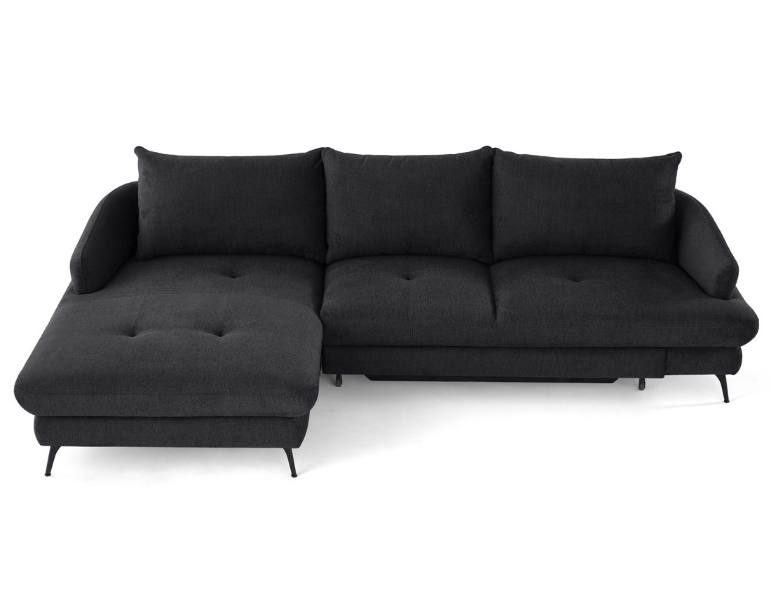 Canapé d'angle gauche 4 places convertible avec coffre en tissu texturé Ninon