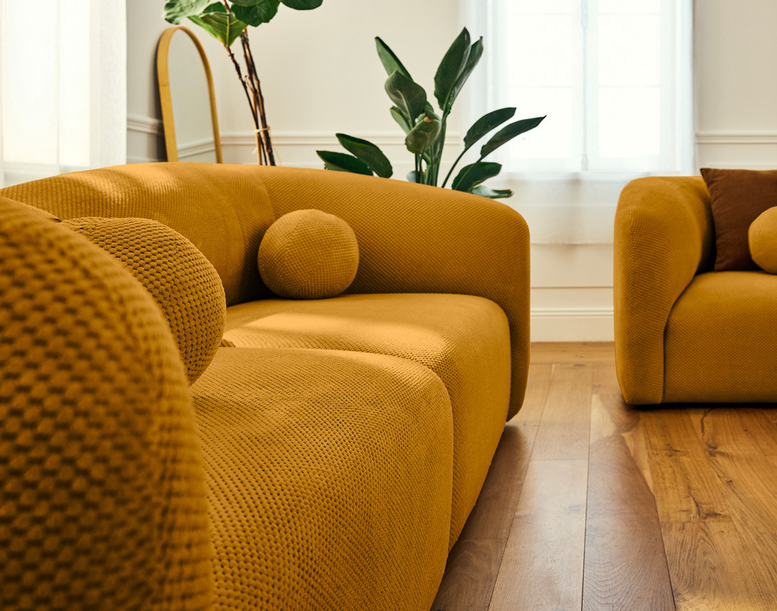 Canapé droit 2 places en velours texturé Charles