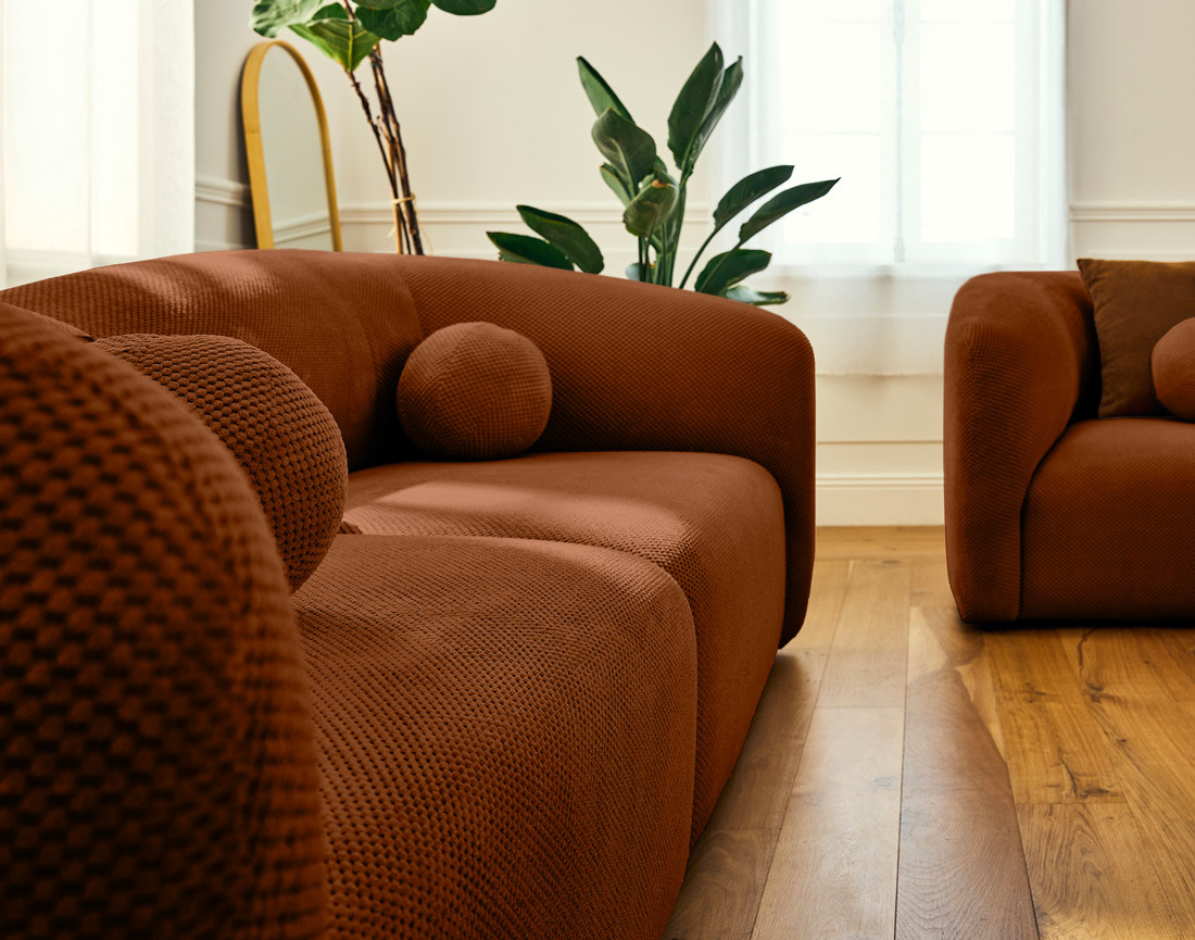 Canapé droit 2 places en velours texturé Charles