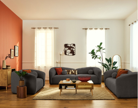 Canapé droit 3 places en velours texturé Charles