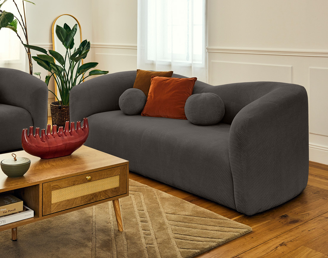 Canapé droit 3 places en velours texturé Charles