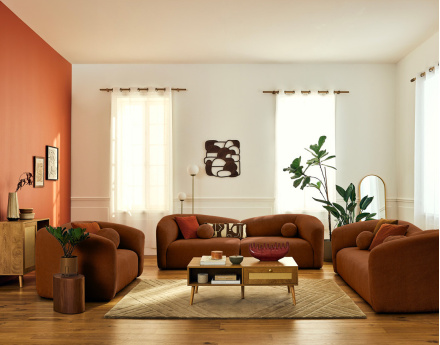 Canapé droit 3 places en velours texturé Charles