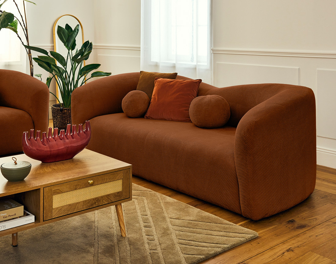 Canapé droit 3 places en velours texturé Charles