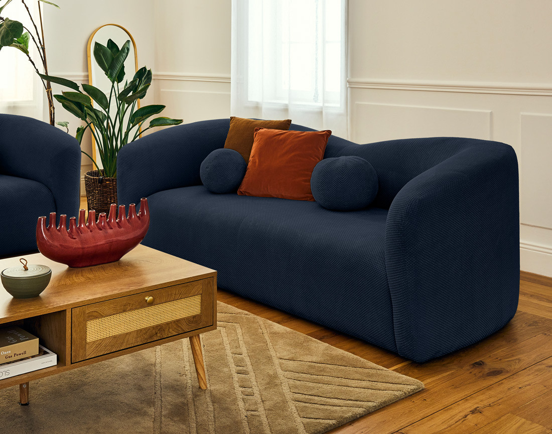 Canapé droit 3 places en velours texturé Charles