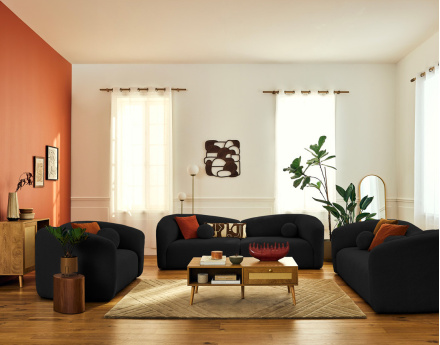 Canapé droit 3 places en velours texturé Charles