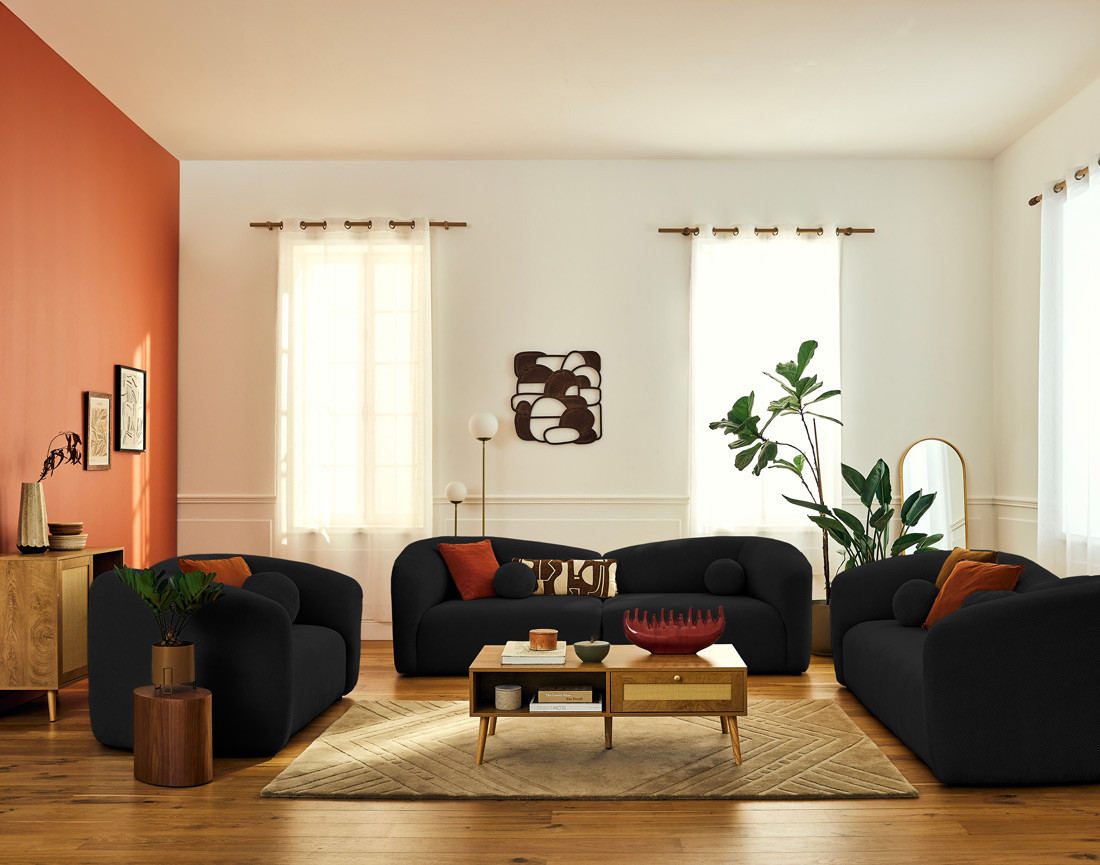 Canapé droit 3 places en velours texturé Charles