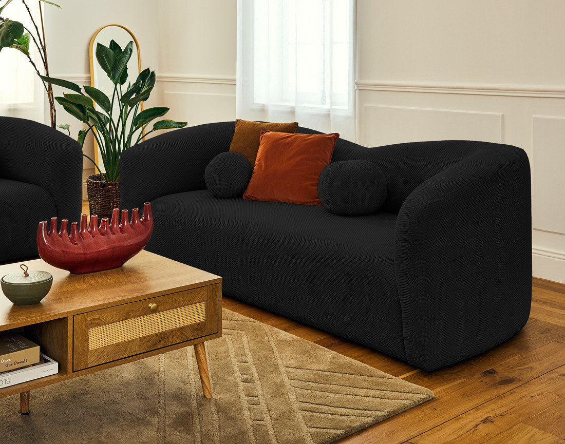 Canapé droit 3 places en velours texturé Charles