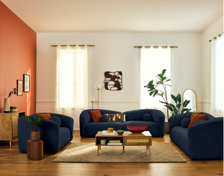 Canapé droit 4 places en velours texturé Charles