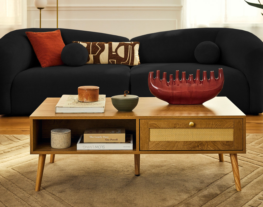 Canapé droit 4 places en velours texturé Charles